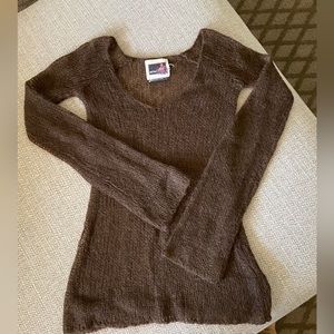 Buffalo David Bitton Open Knit Tunic Sweater Size S Brown